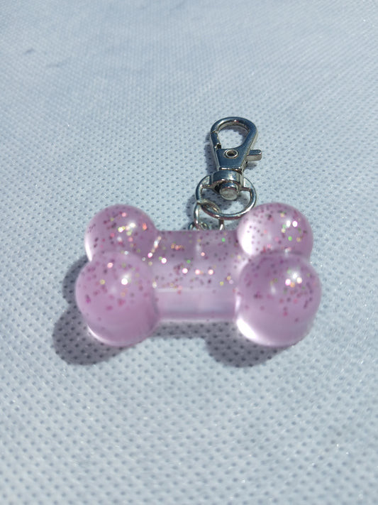 Purple glitter bone keychain