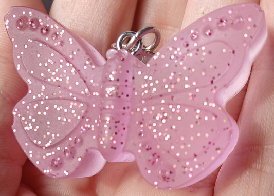 Pink glitter butterfly keychain