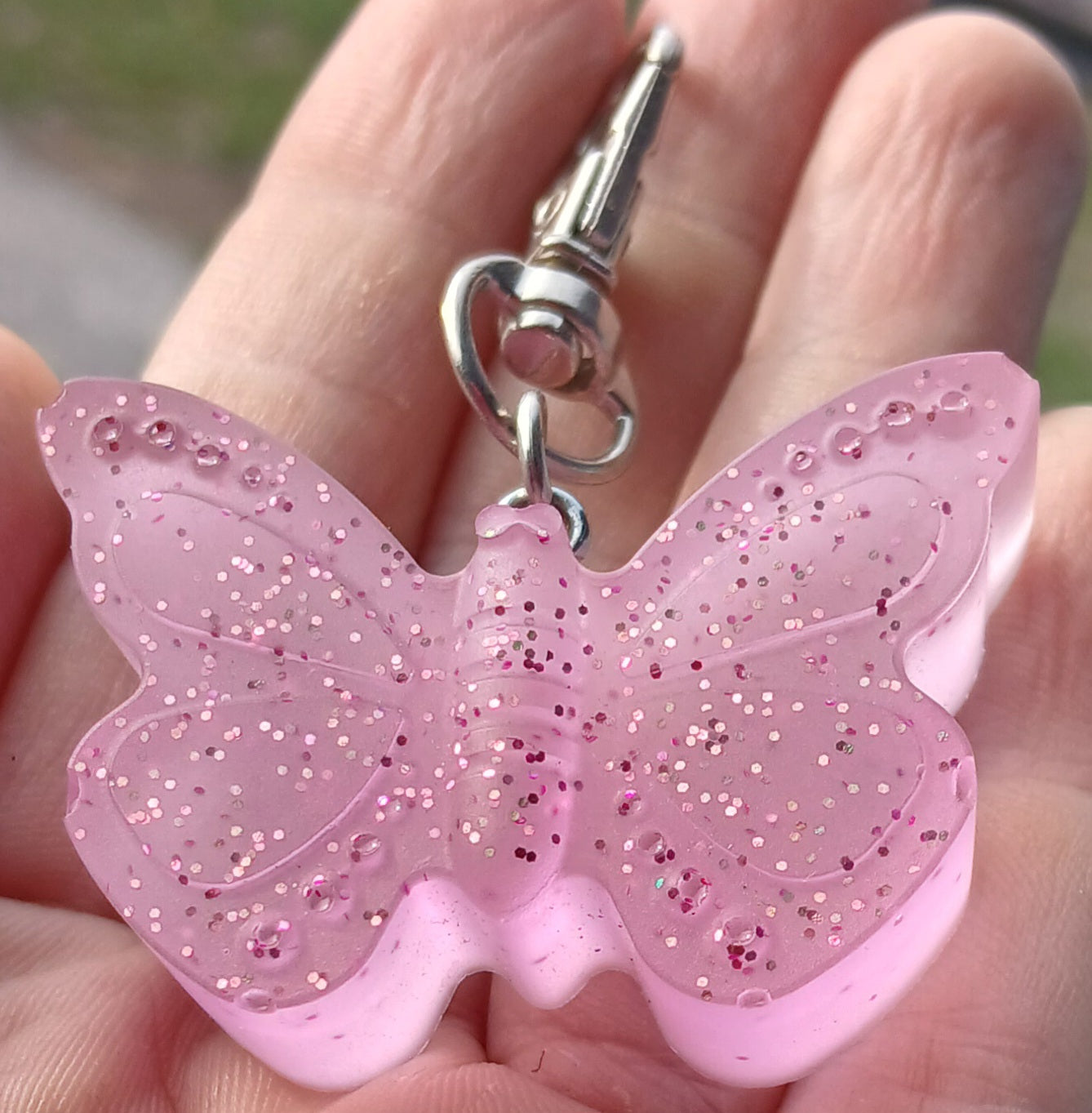 Pink glitter butterfly keychain