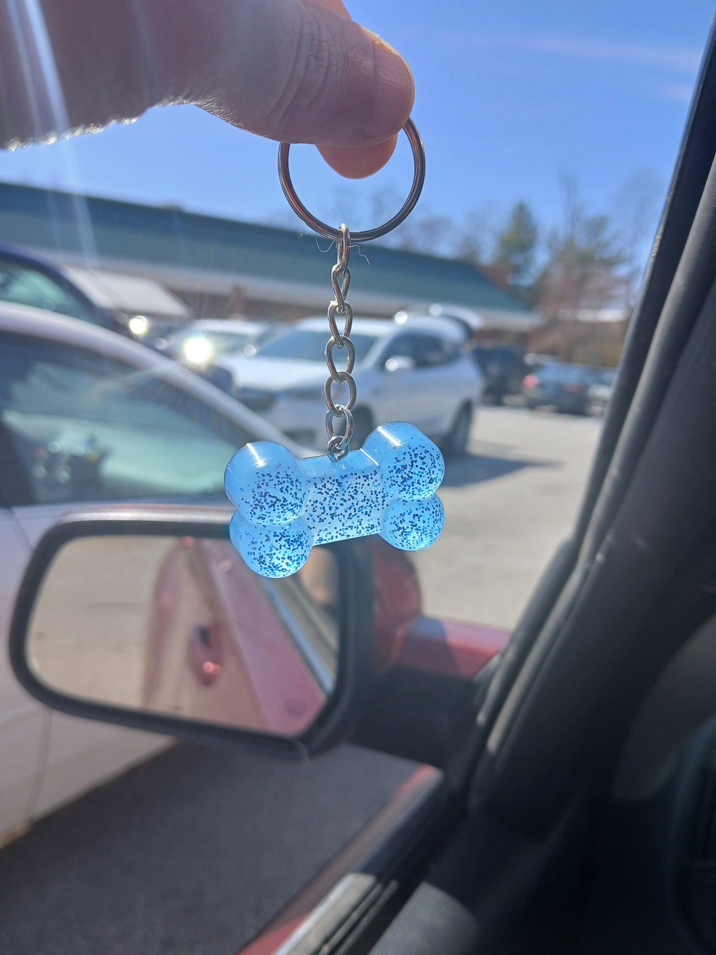 Blue glitter bone keychain