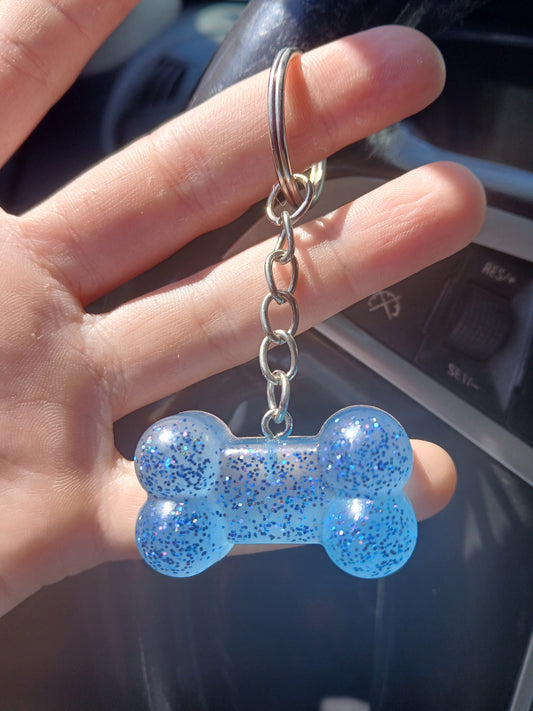 Blue glitter bone keychain